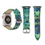 Fish Scale Glitter Genuine Leather Wrist Watch Band with Stainless Steel Buckle for Apple Watch Series 3 & 2 & 1 42mm(Green)