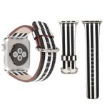 For Apple Watch Series 3 & 2 & 1 38mm Black + White Stripe Pattern PU Leather Wrist Watch Band
