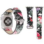 For Apple Watch Series 3 & 2 & 1 38mm New Style Chinese Ink Floral Pattern Genuine Leather Wrist Watch Band(Black)
