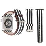 For Apple Watch Series 3 & 2 & 1 42mm Black + White Stripe Pattern PU Leather Wrist Watch Band
