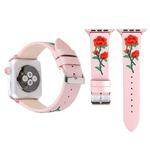 Embroidered Genuine Leather Wrist Watch Band with Stainless Steel Buckle for Apple Watch Series 3 & 2 & 1 38mm(Pink)