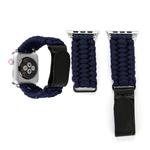 Magic Paste Genuine Leather Umbrella Rope Nylon Wrist Watch Band with and Stainless Steel Buckle for Apple Watch Series 9&8&7 41mm / SE 3&SE 2&6&SE&5&4 40mm / 3&2&1 38mm(Dark Blue)