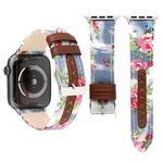 Denim Flower Pattern Genuine Leather Watch Band for Apple Watch Series 8&7 41mm / SE 2&6&SE&5&4 40mm / 3&2&1 38mm(Baby Blue)