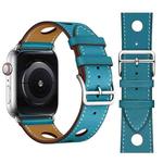 Fashionable Single Circle Three Holes Genuine Leather Watch Band for Apple Watch Series 3 & 2 & 1 38mm(Blue)