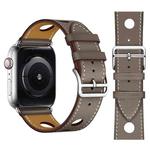 Fashionable Single Circle Three Holes Genuine Leather Watch Band for Apple Watch Series 3 & 2 & 1 42mm(Grey)