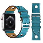 Fashionable Single Circle Three Holes Genuine Leather Watch Band for Apple Watch Series 3 & 2 & 1 42mm(Blue)