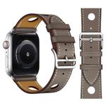 Fashionable Single Circle Three Holes Genuine Leather Watch Band for Apple Watch Series 7 45mm / 6 & SE & 5 & 4 44mm / 3 & 2 & 1 42mm(Grey)