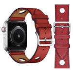 Fashionable Single Circle Three Holes Genuine Leather Watch Band for Apple Watch Series 7 41mm / 6 & SE & 5 & 4 40mm / 3 & 2 & 1 38mm(Red)