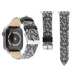 Thorns Printing Genuine Leather Watch Band for Apple Watch Series 7 45mm / 6 & SE & 5 & 4 44mm / 3 & 2 & 1 42mm(Black Grey)