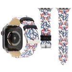 Thorns Printing Genuine Leather Watch Band for Apple Watch Series 3 & 2 & 1 38mm(Blue + Red)