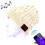 Wavy Textured Knitted Bluetooth Headset Warm Winter Beanie Hat with Mic for Boy & Girl & Adults(White)
