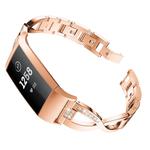 X-shaped Diamond-studded Metal Steel Watch Band for Fitbit Charge 3(Rose Gold)