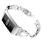 X-shaped Diamond-studded Metal Steel Watch Band for Fitbit Charge 3(Silver)