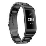 Three Beads Slingshot Buckle Solid Stainless Steel Watch Band for Fitbit Charge 3(Black)