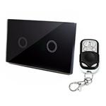 120mm 2 Gang Tempered Glass Panel Wall Switch Smart Home Light Touch Switch with RF433 Remote Controller, AC 110V-240V(Black)