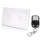 120mm 2 Gang Tempered Glass Panel Wall Switch Smart Home Light Touch Switch with RF433 Remote Controller, AC 110V-240V(White)