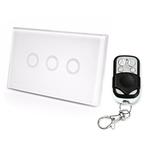 120mm 3 Gang Tempered Glass Panel Wall Switch Smart Home Light Touch Switch with RF433 Remote Controller, AC 110V-240V(White)