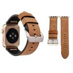 For Apple Watch Series 3 & 2 & 1 38mm Retro XX Line Pattern Genuine Leather Wrist Watch Band(Khaki)