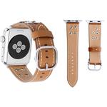 For Apple Watch Series 8&7 41mm / SE 2&6&SE&5&4 40mm / 3&2&1 38mm Fashion Occident Style Flowers Genuine Leather Wrist Watch Band(Khaki)