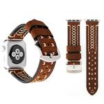 For Apple Watch Series 8&7 41mm / SE 2&6&SE&5&4 40mm / 3&2&1 38mm Manual Line Pattern Genuine Leather Wrist Watch Band(Coffee)