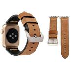 For Apple Watch Ultra 49mm / Series 8&7 45mm / SE 2&6&SE&5&4 44mm / 3&2&1 42mm Retro XX Line Pattern Genuine Leather Wrist Watch Band(Khaki)