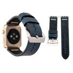 For Apple Watch Ultra 49mm / Series 8&7 45mm / SE 2&6&SE&5&4 44mm / 3&2&1 42mm Retro XX Line Pattern Genuine Leather Wrist Watch Band(Blue)