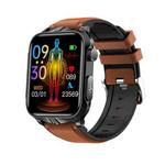 TK11P 1.83 inch IPS Screen IP68 Waterproof Leather Band Smart Watch, Support Stress Monitoring / ECG (Brown)