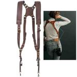 Quick Release Anti-Slip Dual Shoulder Leather Harness Camera Strap with Metal Hook for SLR / DSLR Cameras(Brown)