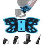 Butterfly Helmet Mount Adapter with 3-Way Pivot Arm & J-Hook Buckle & Long Screw for GoPro Hero12 Black / Hero11 /10 /9 /8 /7 /6 /5, Insta360 Ace / Ace Pro, DJI Osmo Action 4 and Other Action Cameras (Blue)