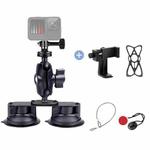 Dual Suction Cup Mount Holder with Tripod Adapter & Screw & Phone Clamp & Anti-lost Silicone Net for for GoPro Hero12 Black / Hero11 /10 /9 /8 /7 /6 /5, Insta360 Ace / Ace Pro, DJI Osmo Action 4 and Other Action Cameras, Smartphones(Black)