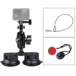 Dual Suction Cup Mount Holder with Tripod Adapter & Steel Tether & Safety Buckle (Black)