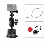 Single Suction Cup Mount Holder with Tripod Adapter & Steel Tether & Safety Buckle (Black)