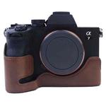 1/4 inch Thread PU Leather Camera Half Case Base for Sony A7 IV (Coffee)