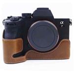 1/4 inch Thread PU Leather Camera Half Case Base for Sony A7 IV (Brown)