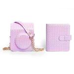 For FUJIFILM instax mini 12 Colorful Woven Leather Case Full Body Camera Bag + Photo Album with Strap (Purple)