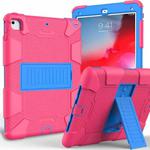 Shockproof Two-color Silicone Protection Shell for iPad 9.7(2018) & 9.7(2017) & Air 2, with Holder(Rose Red+Blue)