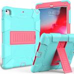 Shockproof Two-color Silicone Protection Shell for iPad 9.7(2018) & 9.7(2017) & Air 2, with Holder(Mint Green+Rose Red)
