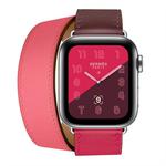 Two Color Double Loop Leather Wrist Strap Watch Band for Apple Watch Series 3 & 2 & 1 42mm, Color:Wine Red+Deep Rose Red+Light Rose Red