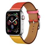 Two Color Single Loop Leather Wrist Strap Watch Band for Apple Watch Series 3 & 2 & 1 38mm, Color:Amber+Orange Red+Light Rose Red