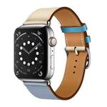 Two Color Single Loop Leather Wrist Strap Watch Band for Apple Watch Series 3 & 2 & 1 42mm, Color:Grey Blue+Pink White+Ice Blue