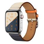 Two Color Single Loop Leather Wrist Strap Watch Band for Apple Watch Series 3 & 2 & 1 38mm, Color:Bright Blue+Pink White+Orange
