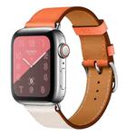 Two Color Single Loop Leather Wrist Strap Watch Band for Apple Watch Series 3 & 2 & 1 42mm, Color:Rice White+Orange