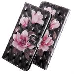 3D Coloured Drawing Pattern Horizontal Flip Leather Case with Holder & Card Slots & Wallet & Lanyard for Google Pixel 3a(Black-ground Pink Flower)