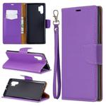 Litchi Texture Pure Color Horizontal Flip PU Leather Case with Holder & Card Slots & Wallet & Lanyard for Galaxy Note10+(Purple)