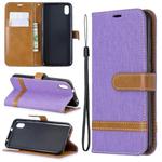 Color Matching Denim Texture Horizontal Flip Leather Case with Holder & Card Slots & Wallet & Lanyard for Xiaomi Redmi 7A(Purple)