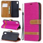 Color Matching Denim Texture Horizontal Flip Leather Case with Holder & Card Slots & Wallet & Lanyard for Xiaomi Redmi 7A(Rose Red)