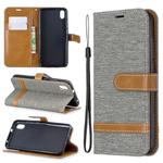 Color Matching Denim Texture Horizontal Flip Leather Case with Holder & Card Slots & Wallet & Lanyard for Xiaomi Redmi 7A(Grey)