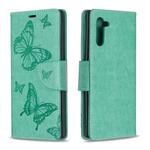 Two Butterflies Embossing Pattern Horizontal Flip Leather Case with Holder & Card Slot & Wallet & Lanyard for Galaxy Note10(Green)