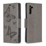 Two Butterflies Embossing Pattern Horizontal Flip Leather Case with Holder & Card Slot & Wallet & Lanyard for Galaxy Note10(Grey)