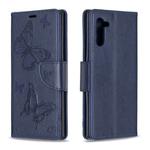 Two Butterflies Embossing Pattern Horizontal Flip Leather Case with Holder & Card Slot & Wallet & Lanyard for Galaxy Note10(Dark Blue)